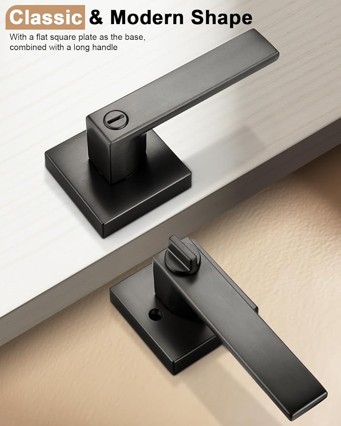 Probrico Interior Privacy Locking Grey Door Lever Handles, 3 Pack Bed & Bath - Image 3