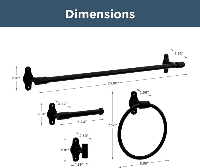 Franklin Brass Calloway 4-Piece Bathroom Set Matte Black 18" + 6" Towel Rack - Image 6