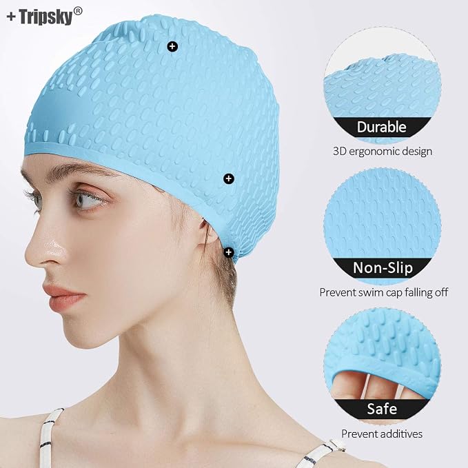 Tripsky Silicone Swim Cap, Comfortable Bathing Cap Ideal - Image 4