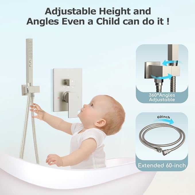 Shower Faucet Set Brushed Nickel Shower System, Bostingner Five Function - Image 3