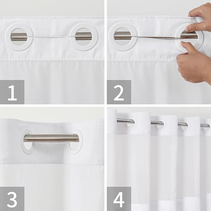 Extra Long No Hooks Needed Linen Textured Shower Curtain - Image 4