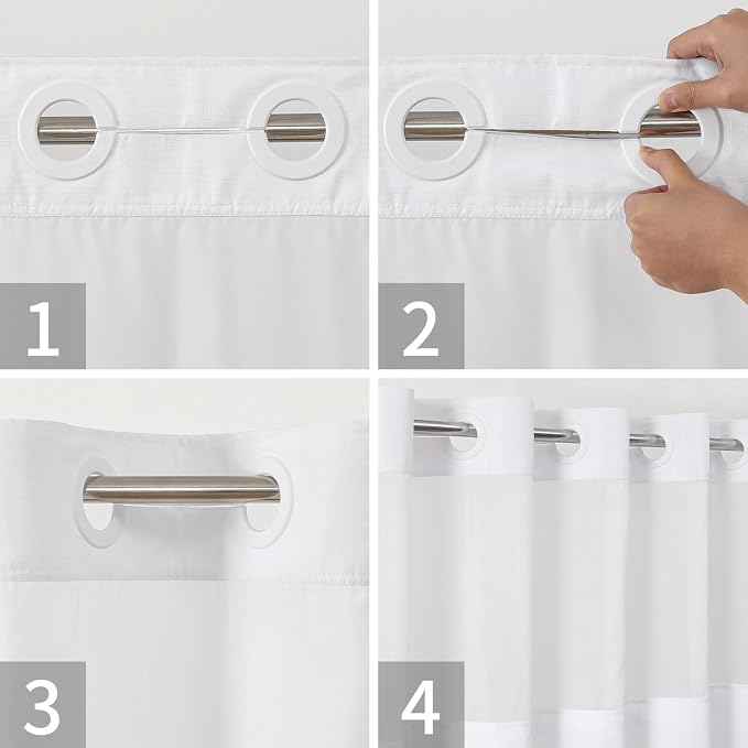 Long No Hooks Needed Linen Textured Shower Curtain - Image 4