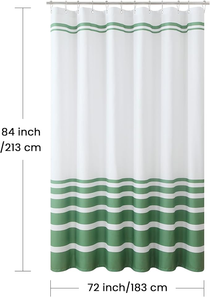 Extra Long Green and White Striped Shower Curtain 72x84 Inches, Waterproof - Image 7