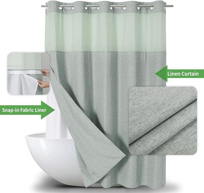 No Hooks Needed Linen Textured Shower Curtain - Image 2