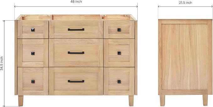 ARIEL Monroe 48 inch Bathroom Vanity Without Sink in White Oak, Bathroom Base - Image 3