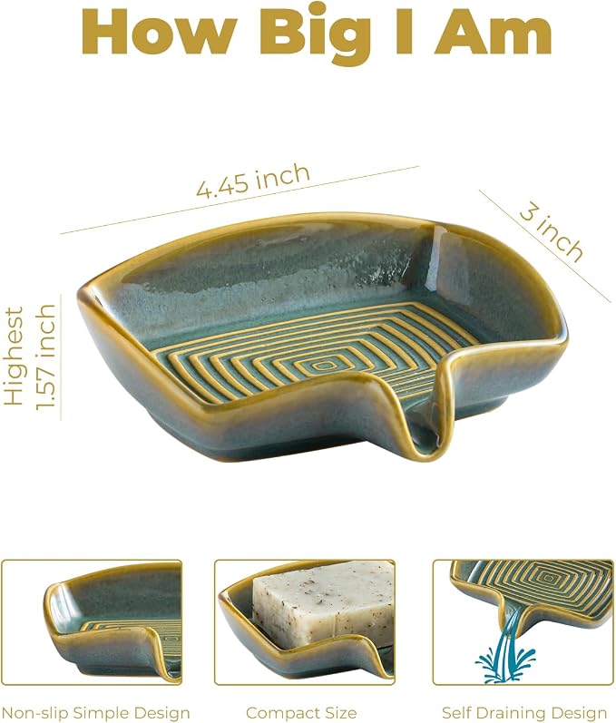 Self Draining Soap Dish, Ceramic Drain Soap Holder Waterfall Design Soap Saver - Image 2