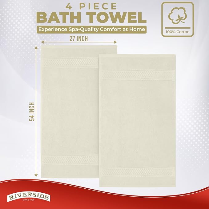 RIVERSIDE 100% Ring Spun Cotton Large Bath Towels Set of 4, 27 x 54 Inches – - Image 5