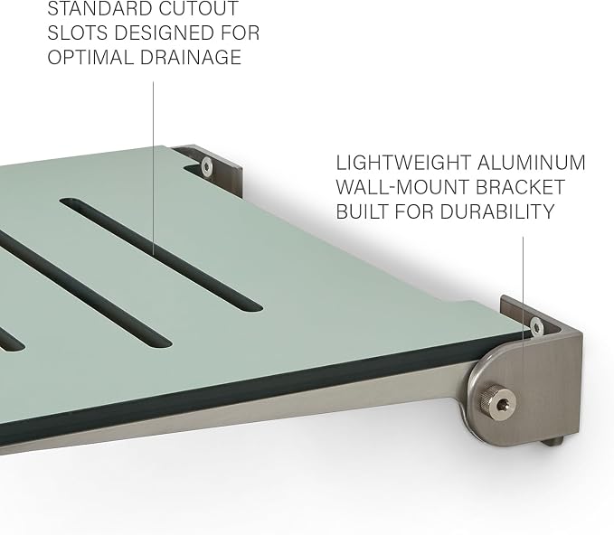18 inch Silhouette Slimline Folding Wall Mount Shower Bench Seat, Sea Green Seat - Image 6