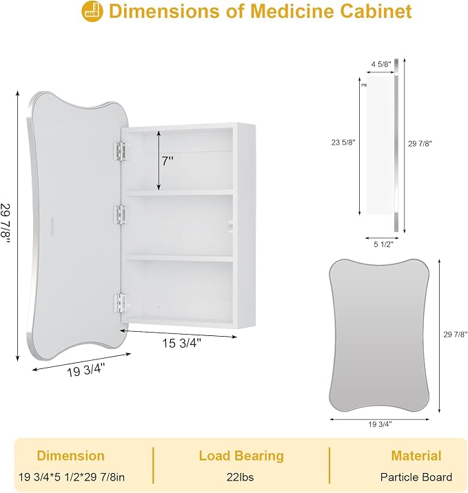 Bathroom Medicine Cabinet with Mirror, Mirrored Medicine Cabinets, Surface - Image 2