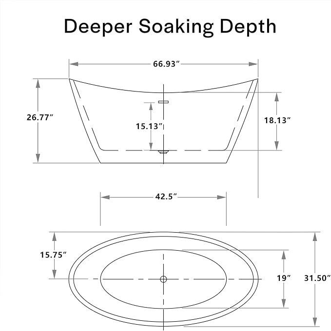 BATHTUB 67" Free Standing Tub, Luxury Acrylic Soaking Tub, Modern Stand Alone - Image 6