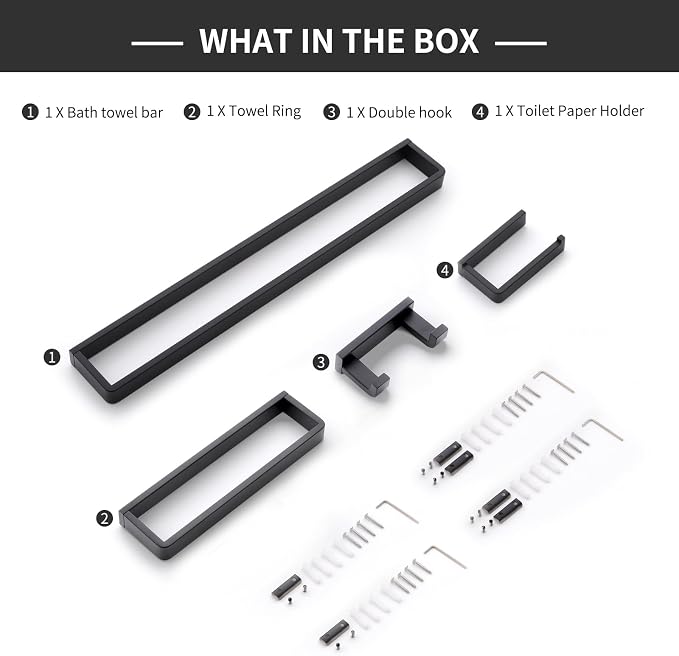 YACVCL 4-Piece Matte Black Bathroom Hardware Accessories Set, Bath Towel Bar - Image 8