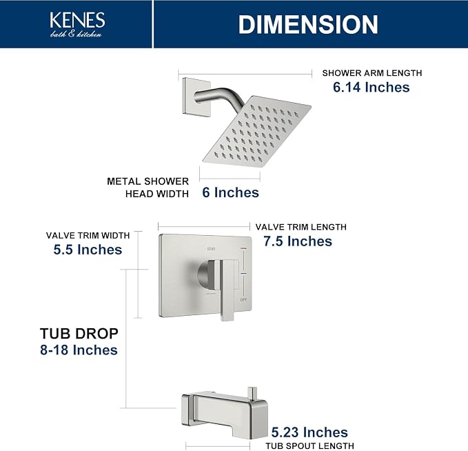 KENES Tub Shower Faucet Set Complete, Brushed Nickel Tub and Shower Trim Kit - Image 6
