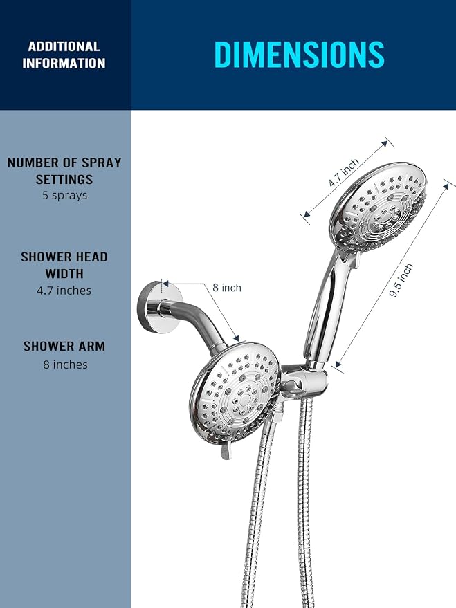 Cobbe 48-Setting High Pressure 3-Way Shower Head Combo, Hand Held Shower & Rain - Image 7
