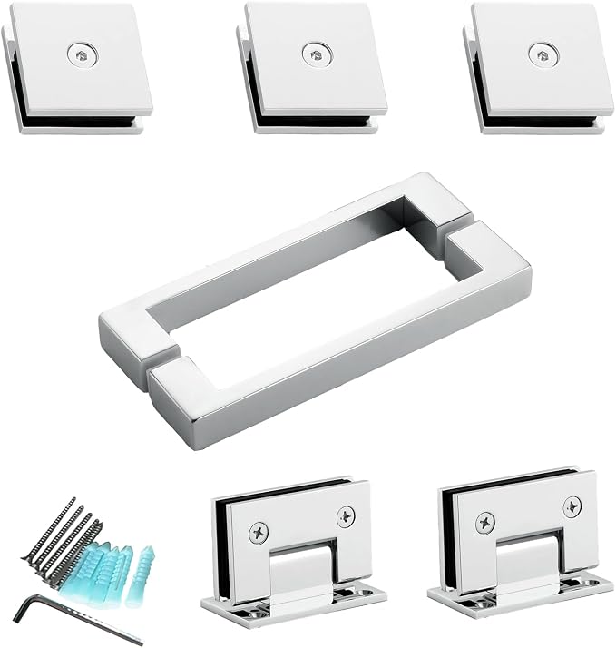 Shower Door Hardware Kit for Frameless Inline Hinged Doors, Includes Hinges by McocodBathroomProducts