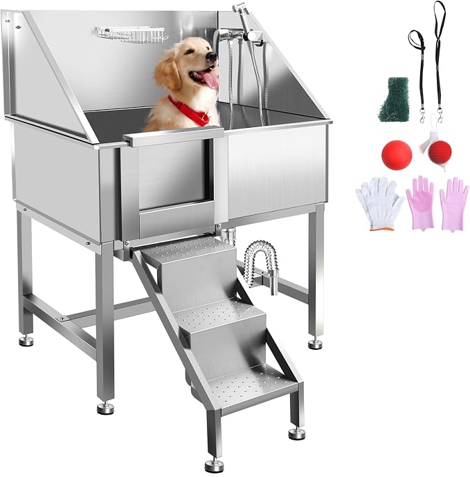 38" Dog Washing Station Large Dogs Grooming Tub Professional Stainless Steel by RIGMEC