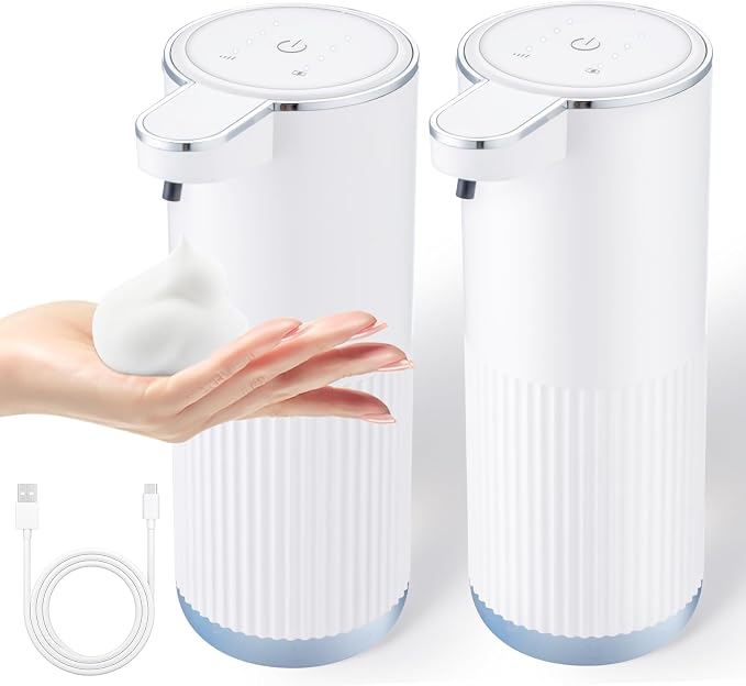 2 Pack Automatic Soap Dispenser Touchless, Rechargeable Foaming Hand Soap by XINKORA