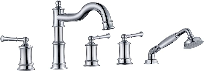 Roman Tub Faucet Set With Handheld Shower 5 Hole Deck Mount Tub Filler With by WINKEAR