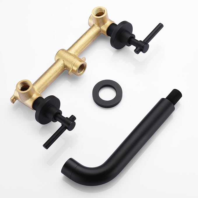 SUMERAIN Matte Black Bath Tub Faucet Set Wall Mount Bathtub Filler Two Handle - Image 7