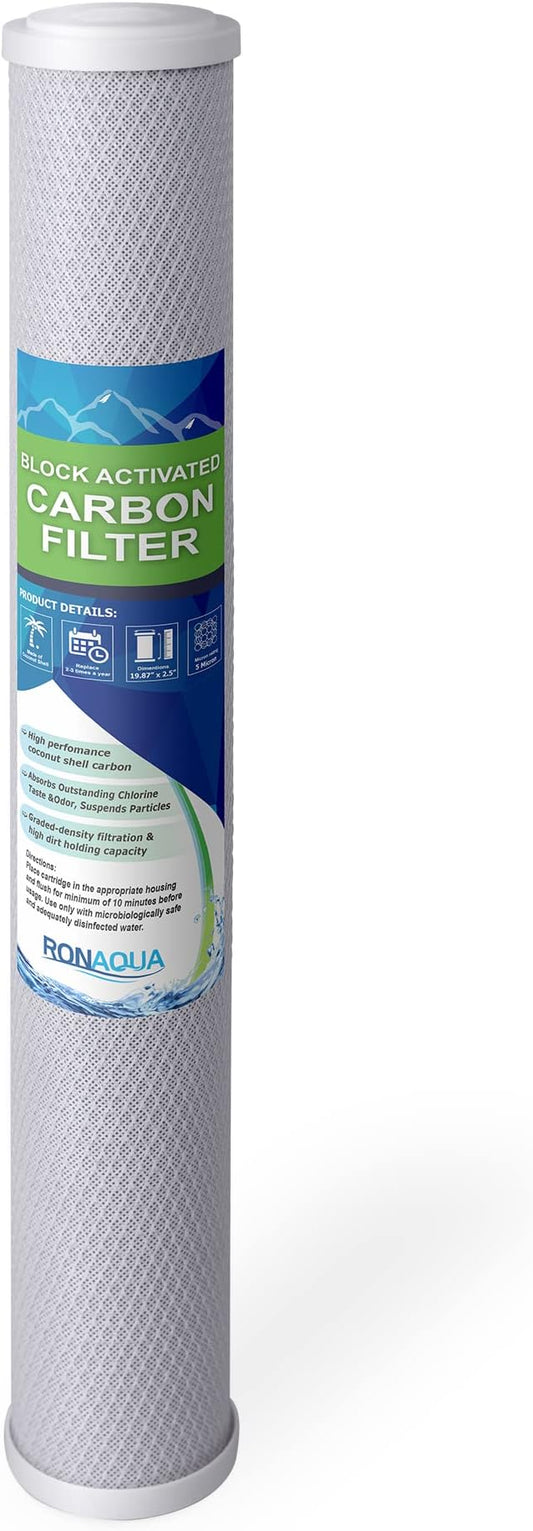 Standard Whole House Coconut Shell Carbon Block 5 Micron Water Filter 20” x by Ronaqua