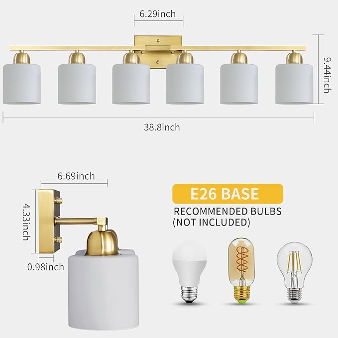 6 Light Gold Bathroom Vanity Light - Image 2