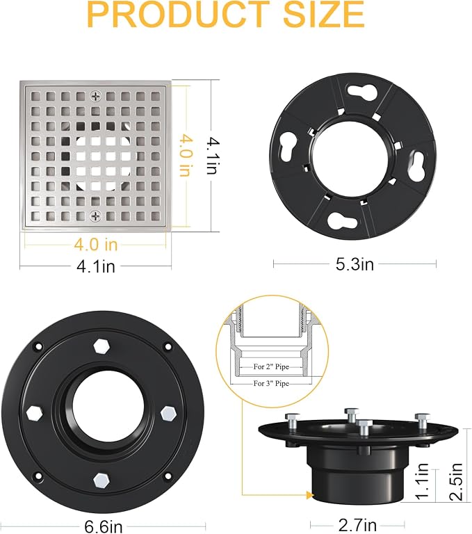4 Inch Square Shower Drian - Image 3