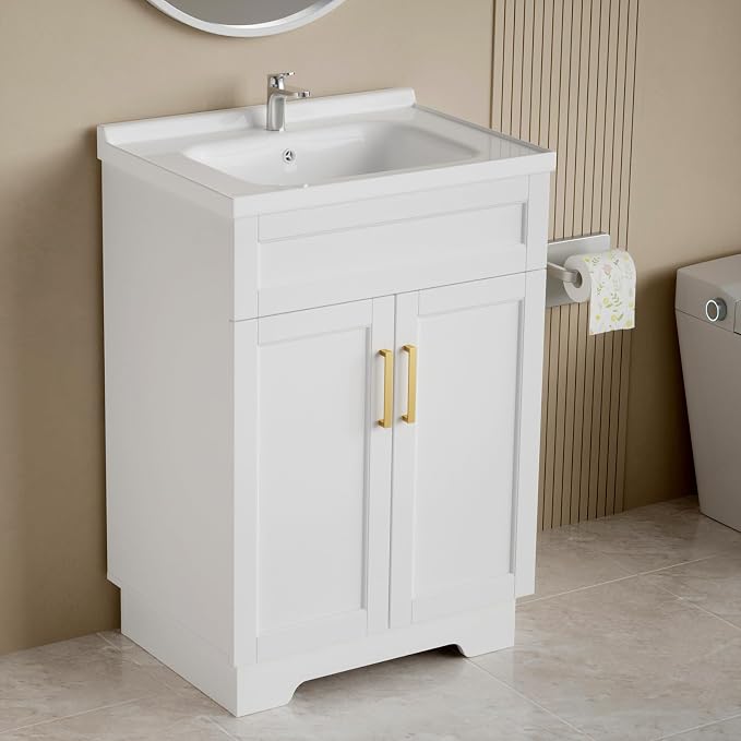 Bathroom Vanity with Ceramic Sink, Bathroom Vanity Cabinet with 2 Doors - Image 6
