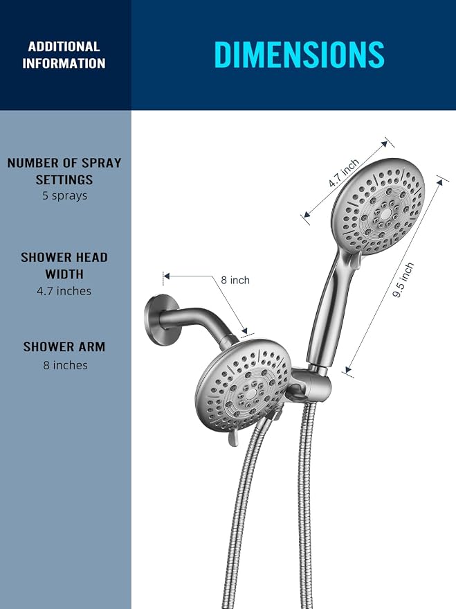 Cobbe 48-Setting High Pressure 3-Way Shower Head Combo, Hand Held Shower & Rain - Image 7