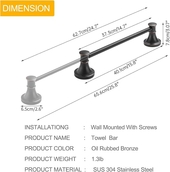 BESy Adjustable Bronze 16 to 26 Inch Bath Towel Bar Rack - Image 5