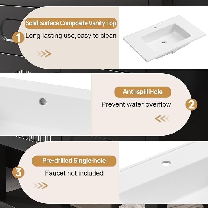 30 Inch Bathroom Vanity with Sink, Modern Bathroom Sink Cabinet with - Image 5