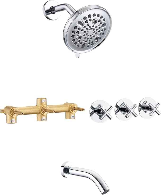 PROOX 3 Handle Tub Shower Faucet Set, 9-Setting Rainfall Shower Head by PROOX