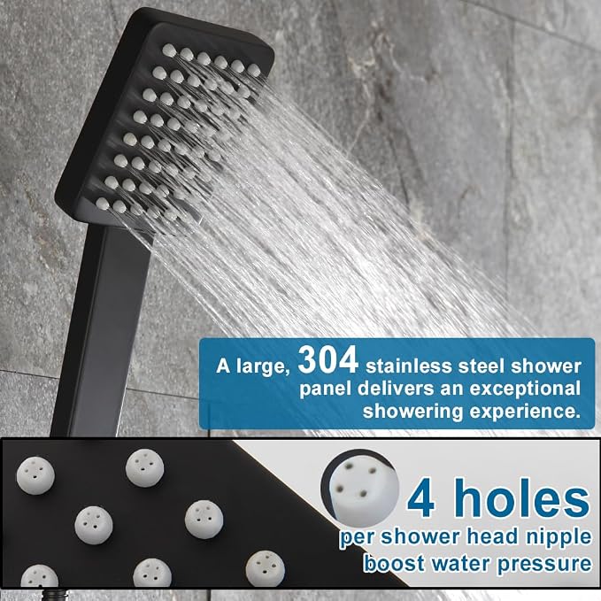 POP SANITARYWARE Matte Black Shower Faucet Set Bathroom Rainfall Shower System - Image 4