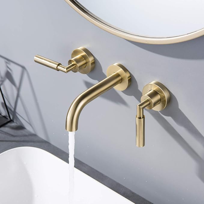 RBROHANT Brushed Gold Wall Mount Bathroom Faucet, Wall Mounted Sink Faucet - Image 2