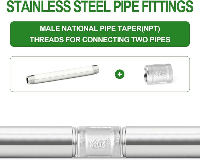 TAISHER 2PCS Stainless Steel Pipe Fittings, 1/2" NPT Male x 1/2" NPT Male - Image 6