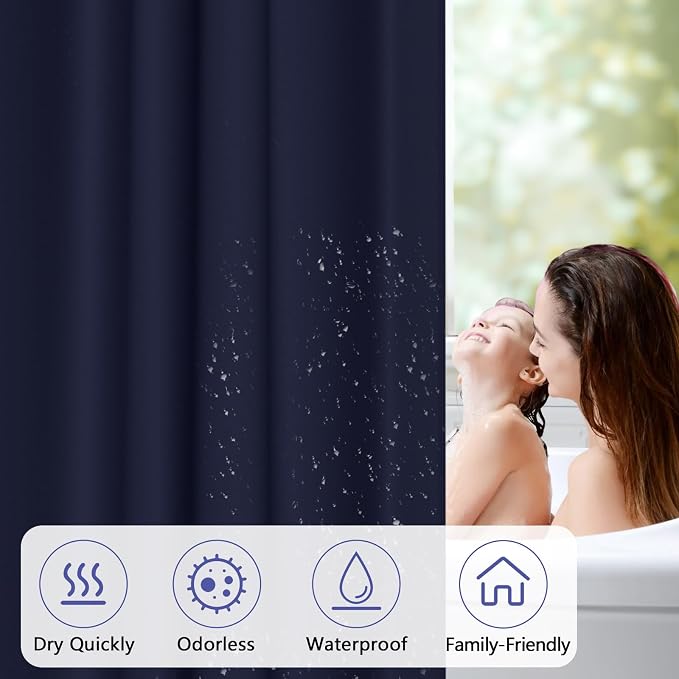 Navy Blue Fabric Shower Curtain Liner - Image 5