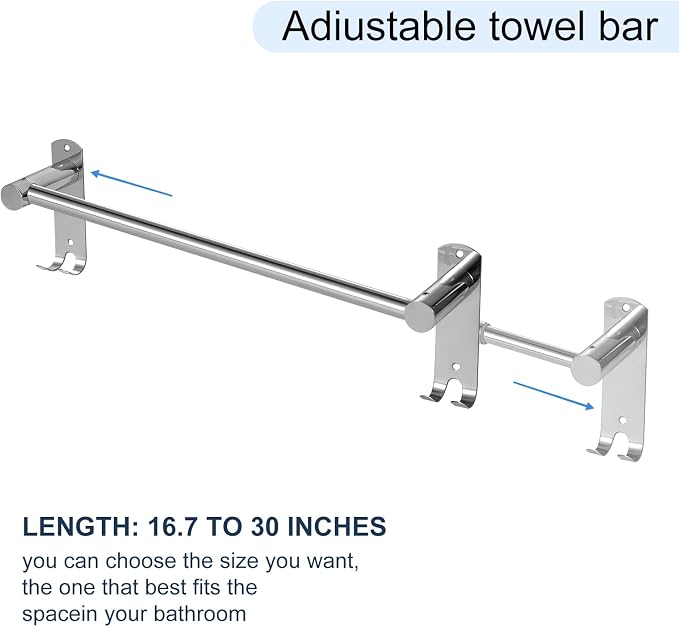Bathroom Towel Rack, 28In Adjustable Bathroom Towel Bar, Stainless Steel Towel - Image 2