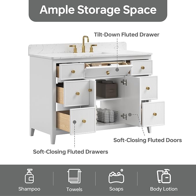 48 Inch Bathroom Vanity with Sink, Undermount Single Sink Vanity with - Image 6