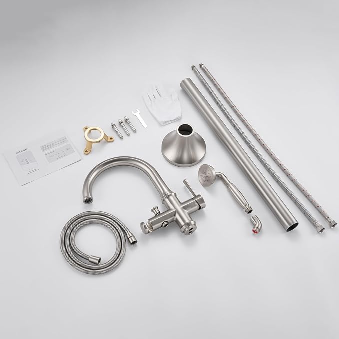 Freestanding Tub Faucet Floor Mount Tub Filler Brushed Nickel Free Standing - Image 8