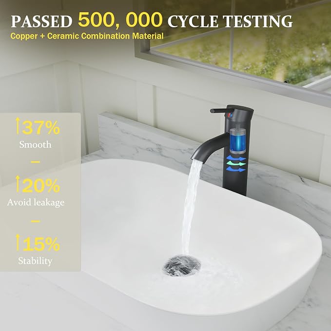 Matte Black Bathroom Faucets, Vessel Sink Faucet One Hole Single Handle Modern - Image 4