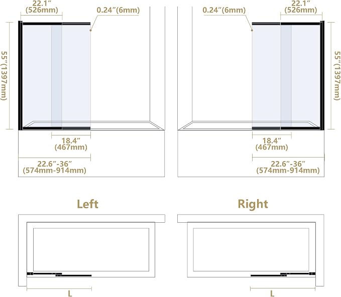 Bathtub Sliding Double Swing Door, Frameless Tempered Glass Shower Doors 22-36 - Image 7