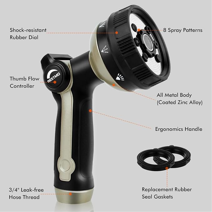 RESTMO Full Shower Hose Nozzle, Metal Spray Nozzle - Image 2