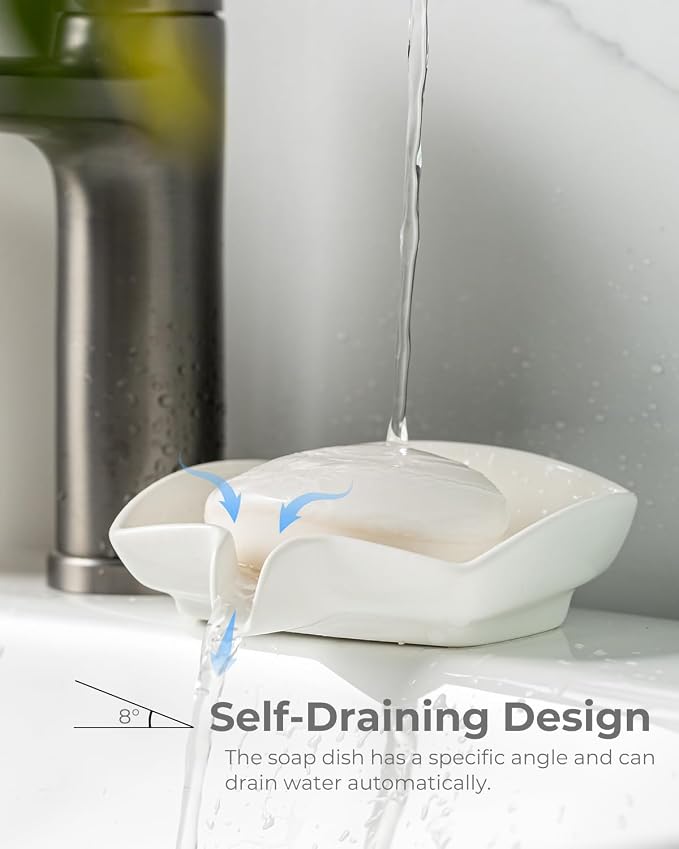 Soap Dish with Waterfall Design, Ceramic Soap Holder Self Draining Bar Soap - Image 3
