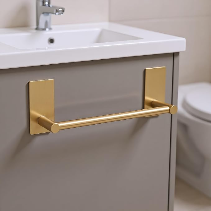 Songtec Gold Towel Bar 12-Inch, Adhesive Stick On Bath Towel Rack No Drill - Image 3