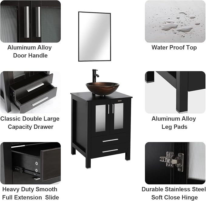 eclife 24" Modern Bathroom Vanity Sink Combo Freestanding Cabinet - Image 5