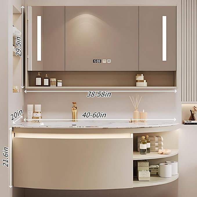 46IN Floating Bathroom Vanity, Wall Mounted Wood Sink Cabinet - Image 2