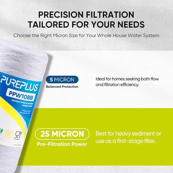 PUREPLUS 25 Micron 10 x 4.5 Whole House String Wound Sediment Filter - Image 4