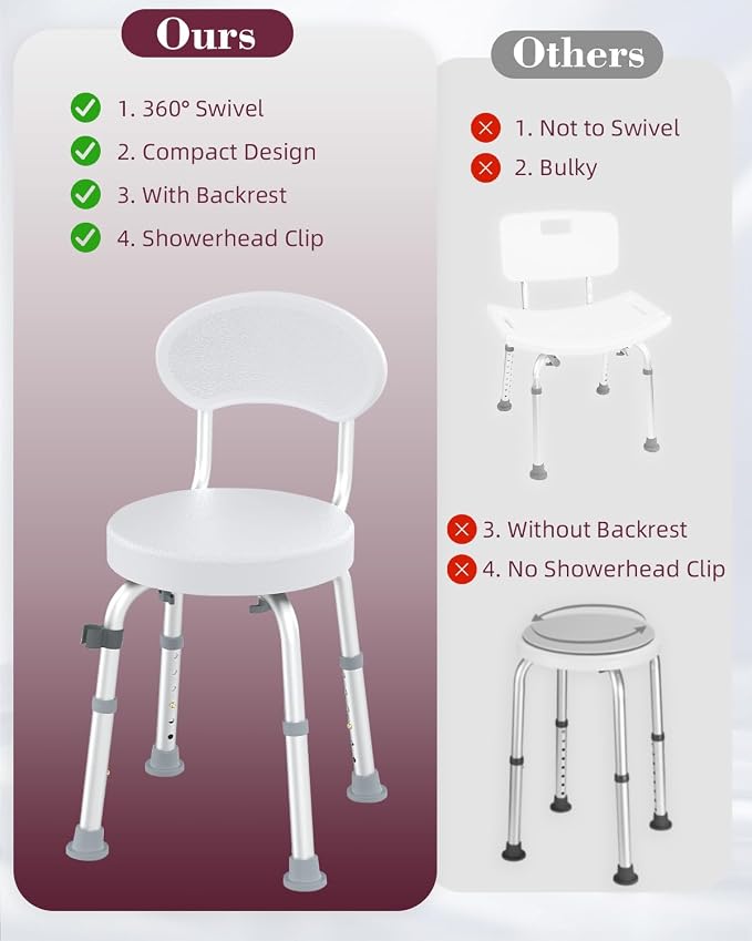 Swivel Shower Chair, 360° Non-Slip Shower Seat - Image 4