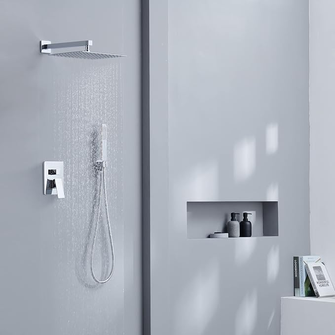 Iriber Chrome Shower System 10 Inch High Pressure Rainfall Shower Head and - Image 9