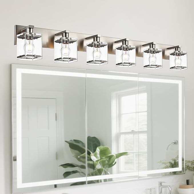 6-Lights Brushed Nickel Bathroom Light Fixture Over Mirror, Modern Wall Sconce - Image 4