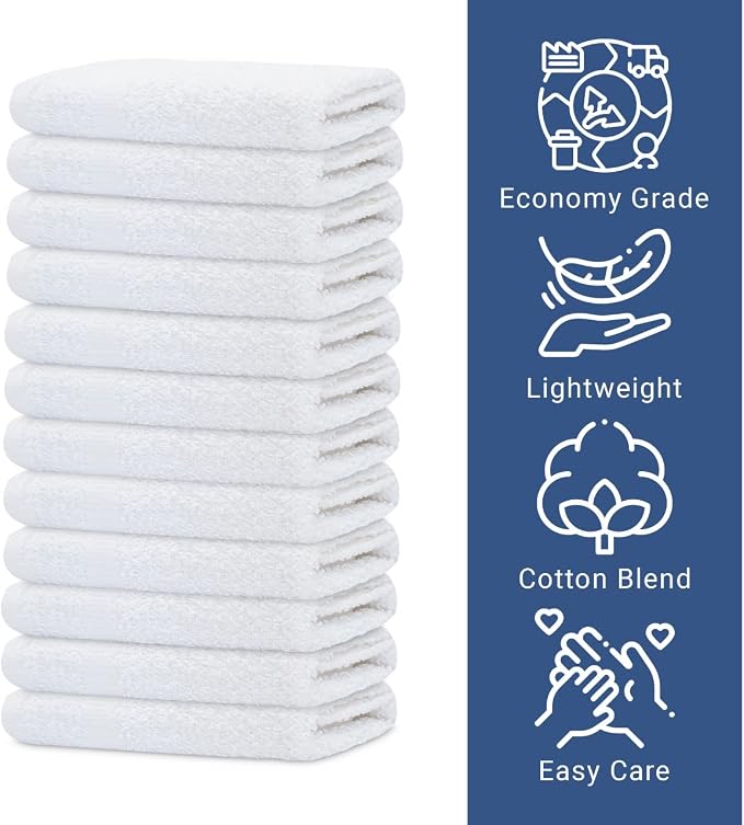 GOLD TEXTILES 12 Pack Economy White Washcloths Set - Image 2