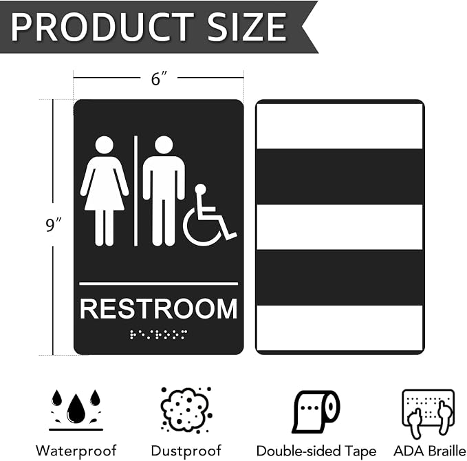 GicnKeuz ADA Braille Unisex Bathroom Signs, 9 x 6 Inches Restroom Signs - Image 2